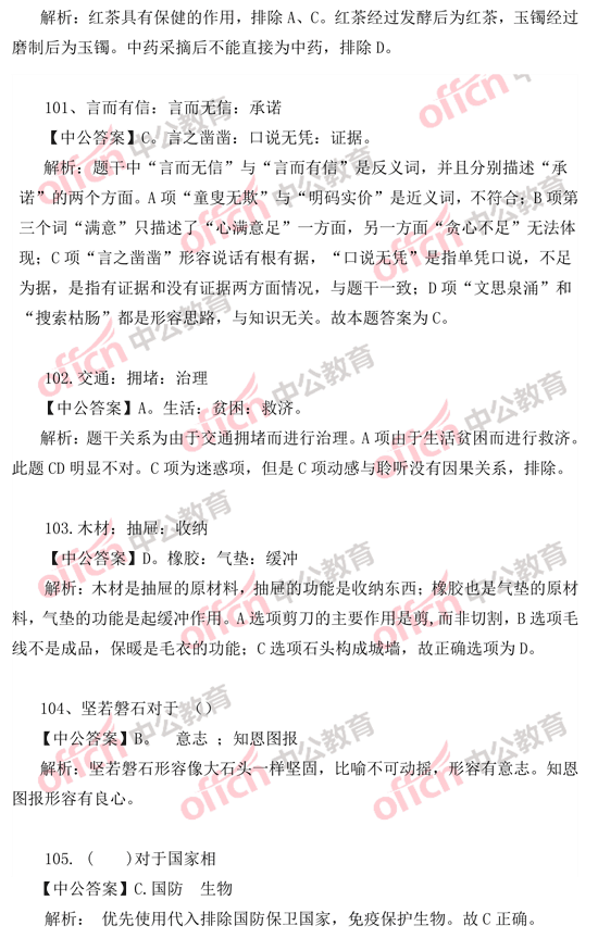 2014年國家公務員考試判斷推理 答案解析